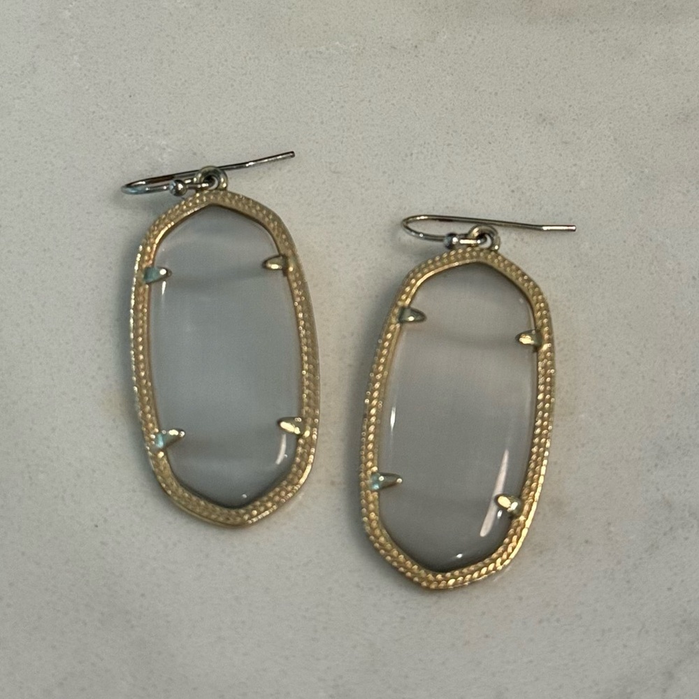 Kendra Scott, Elle Drop Earrings, Gold Slate Cats Eye, Like New